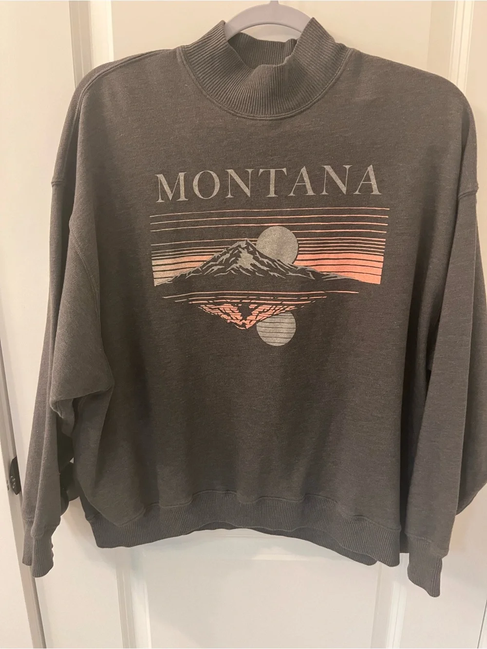 Montana Graphic Mock Neck Sweater - Charcoal with Sunset Print